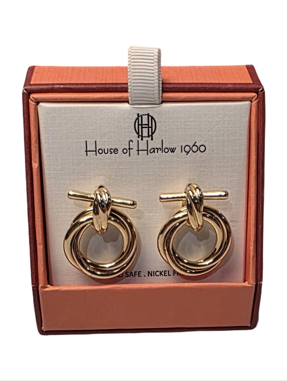 House‎ of Harlow 1960 Gold Interlocking Double Hoop Door Knocker Earrings